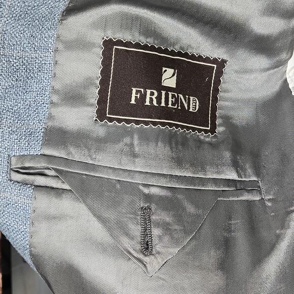 Friend Italy Collection For Man Wool Linen Blend Blazer Jacket Blue Plaid 50S - Picture 7 of 14